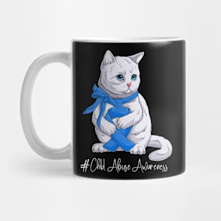 Cute Cat Child Abuse Prevention Awareness Month Blue Ribbon Survivor Survivor Gift Idea Mug